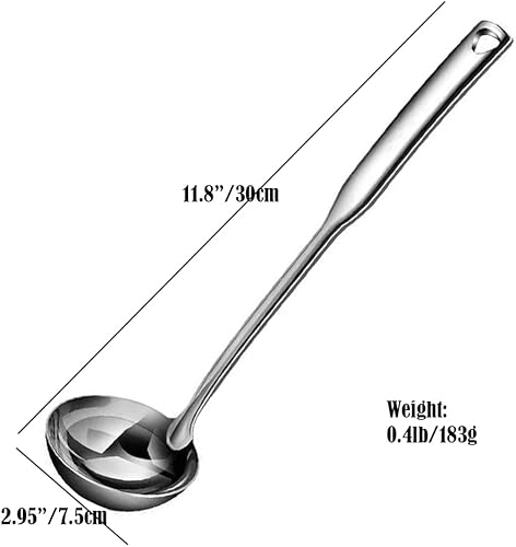 Miniatura 4 de Siaiqiang - Cucharón para sopa de acero inoxidable 1810 de 11.8 pulgadas, resistente, grande, los mejores accesorios de cocina para remover, sopas,