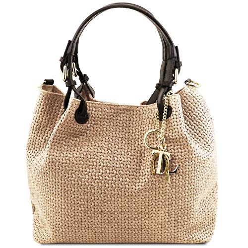 Tuscany Leather TL KeyLuck Bolso Shopping en Piel imprimida Tejida Beige Cover