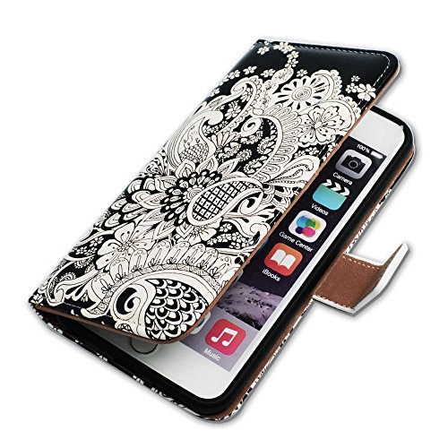 Iphone 6S Plus Case, Iphone 6 Plus Case, Bcov White Flowers Leather Flip Wallet Case Cover With Card Slot Holder Kickstand For Iphone 6S+/Iphone 6+ #TOP4