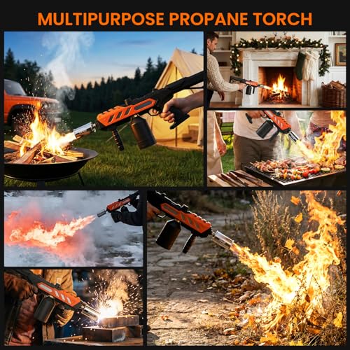 Image of Powerful Propane Torch Gun, Adjustable Flame Thrower Gun, Kitchen Torch with Detachable Design, Flamethrower Blow Torch for BBQ, Searing Steak, Welding, Camping Charcoal Lighter(Tank Not Included)