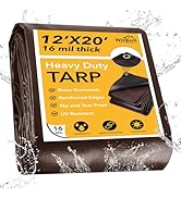 Winpull Tarp 12x20FT, 16 Mil Heavy Duty Large Tarps, Waterproof Tarp with Brass Grommets and Rein...