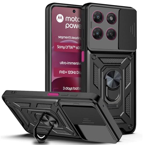 Image of AESTMO Tough Armor Motorola Moto G77 Power 5G Bumper Back Case Cover | Ring Holder & Sliding Camera Shield Cover | 360 Degree Protection Back Case Cover for Motorola Moto G77 Power 5G (Black)