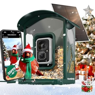 Humbirdy-Bird Feeder with Camera, 8MP Ultra HD Video & Photo, 10x Slow-Motion, 4K 30fps Live View, No Subscription, AI Identify, 2.4G/5G Wi-Fi, Solar Powered, Dural Metal, Unique Bird Watching Gifts