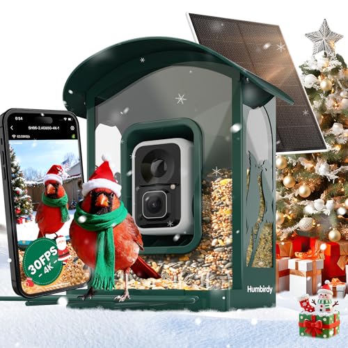 Humbirdy-Bird Feeder with Camera, 8MP Ultra HD Video & Photo, 10x Slow-Motion, 4K 30fps Live View, No Subscription, AI Identify, 2.4G/5G Wi-Fi, Solar Powered, Dural Metal, Unique Bird Watching Gifts