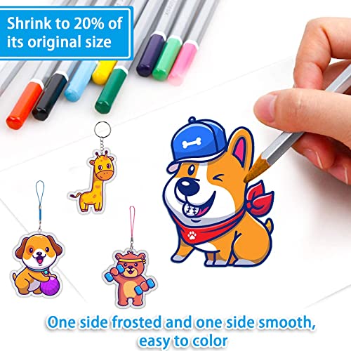 chfine Heat Shrink Plastic Sheets Keychain Kit, 200Pcs Shrinky Dink Sheets Kit Shrink Art Kits Including 20 Pcs Shrink Paper Sheets, Hole Punch, Pencils, Keychains, Tweezers, Scissors for Crafts