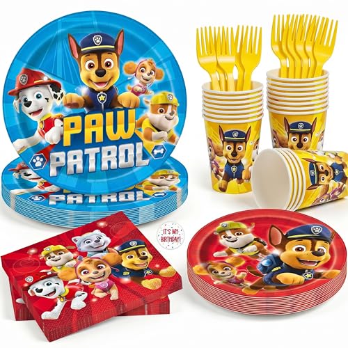Unique Paw Patrol Plates and Napkins Cups Forks | Paw Patrol Birthday Decorations and Party Supplies | Complete Tableware Set | Officially Licensed