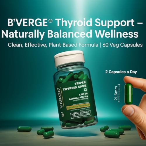 Image of B'VERGE Thyroid Supplement | With Ashwagandha ksm66 | Fast-Acting Formula | Enriched with Sea Kelp, Zinc, Selenium & L-Tyrosine | Promotes Healthy Thyroid Function (60 Capsules (Pack of 1))