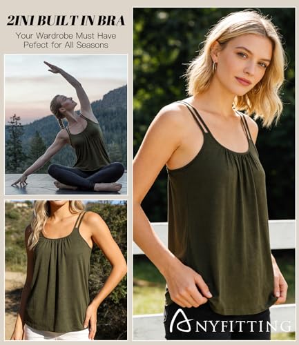 Image of Camisoles for Women with Built in Bra Adjustable Strap Tank Tops Cami Sleeveless Summer Tops for Workout Sleeping Traveling