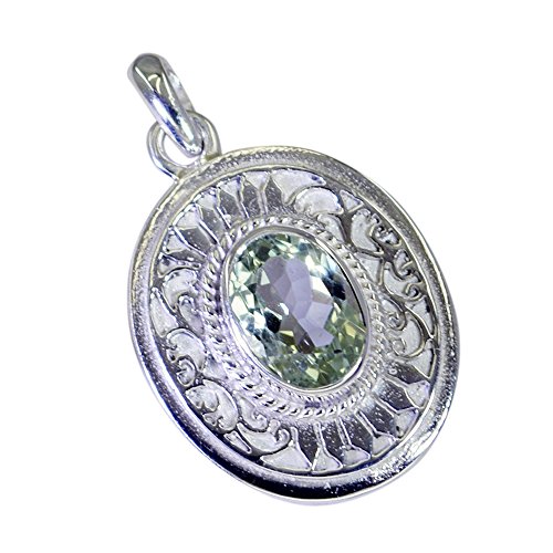 Pendentif améthyste verte en argent sterling collier ovale vintage fait main