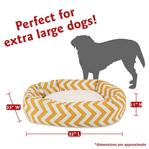 Image of Majestic Pet 52 Inch Chevron Sherpa Calming Dog Bed Washable - Cozy Soft Round Pet Bed with Spine for Head Support - Fluffy Donut Bed 52x35x11 (inch) - X- Large - Yellow
