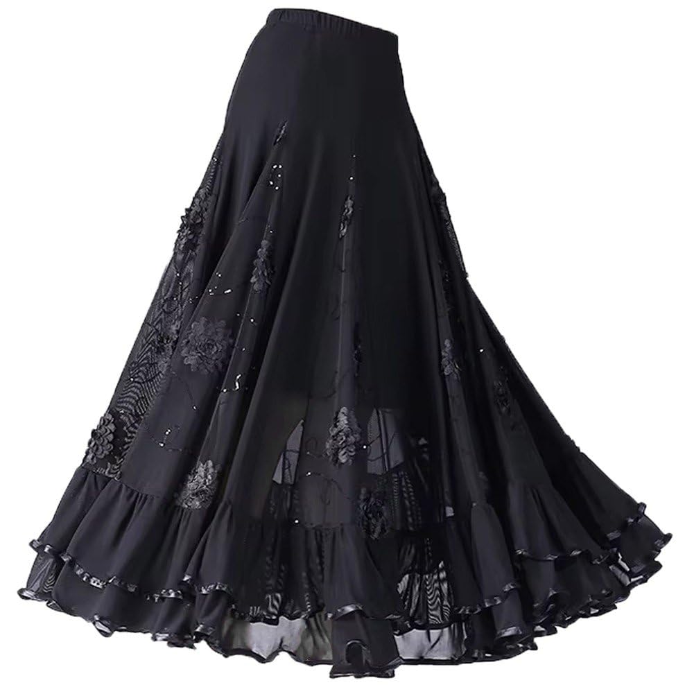 Jupe Longue De Danse Sociale, Grande Jupe Pivotante, Jupe De Danse De Salon, Jupe À Paillettes, Jupe De Danse du Ventre, Robe De Concours De Danse Moderne, Robe De Performance
