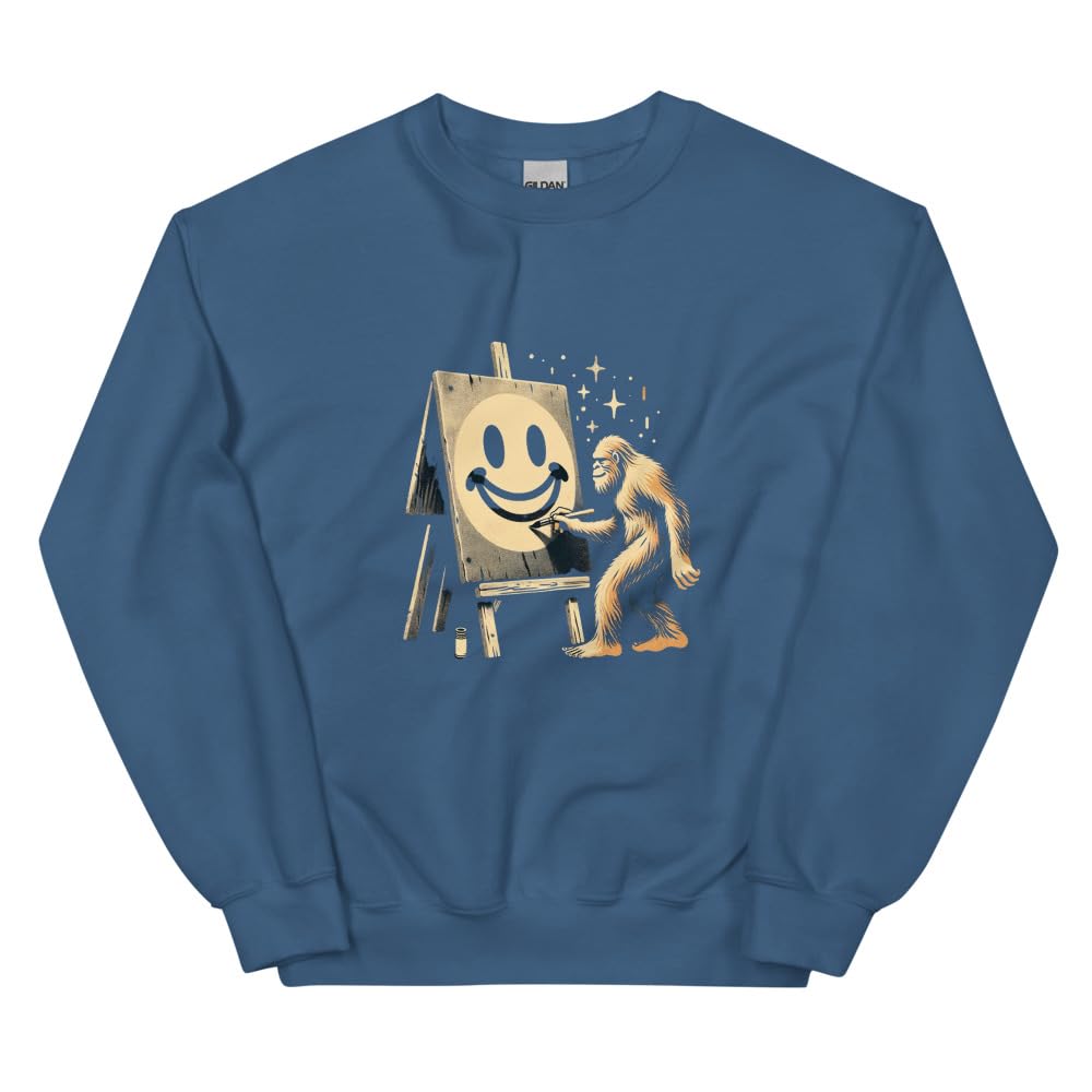 Pull confortable bleu indigo Bigfoot style rétro unisexe taille Medium