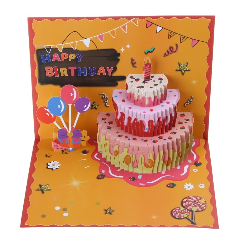 Geburtstagskarte Geschenke Karten, 3D-Pop-Up-Geburtstagskarte, 3-lagige Kuchen-Grußkarte mit Umschlag, 15 x 20 cm