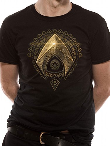 I-D-C CID Película de la Liga de la Justicia-símbolo de Aquaman Camiseta, Negro, S para Hombre