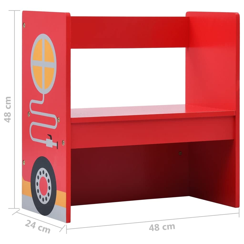 vidaXL Mesa y Sillas Infantiles 3 Piezas Forma de Camión Bomberos Juego de Actividades para Niños Escritorio Dos Asientos Muebles de Dormitorio Hogar Madera