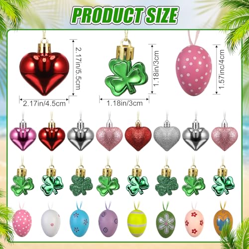 Anglechic 72 Pcs St Patricks Day Ornaments Easter Ornaments for Tree Valentines Day Tree Decorations Mini Hanging Decorations for Each Holiday Party Decor(Glitter Style,Plastic)