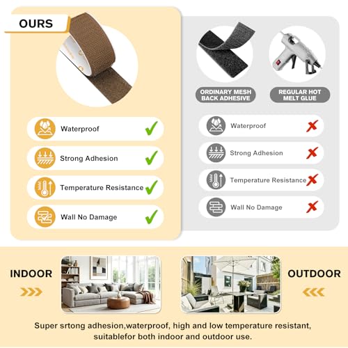 Image of SummerBrite 20 Pairs Brown Hook and Loop Strips with Adhesive, 1 x 5 Inch Heavy Duty Sticky Back Fasteners for Wood & Dark Furniture, Strong Mounting Tape for DIY & Organization