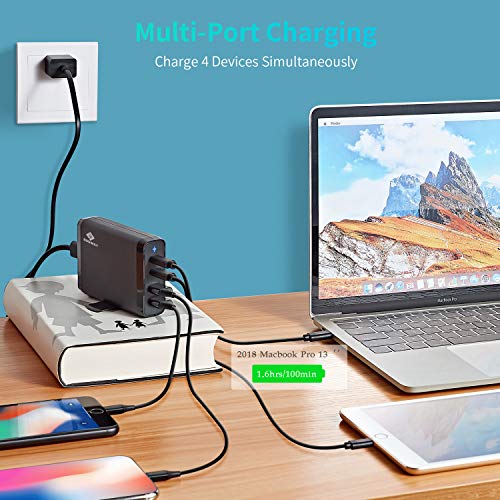 USB C Wall Charger, E EGOWAY 4-Port Charger with 60W & 18W USB C PD Power Delivery Adapter and Dual USB A Ports-12W