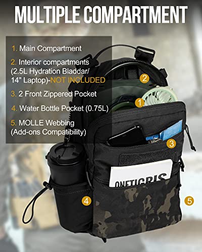 Onetigris Achelous Tactical Backpack, 12L Small Hiking Daypack Men's Assault Pack For Tactical Vest Travel Rucksack For Women, Black #TOP1
