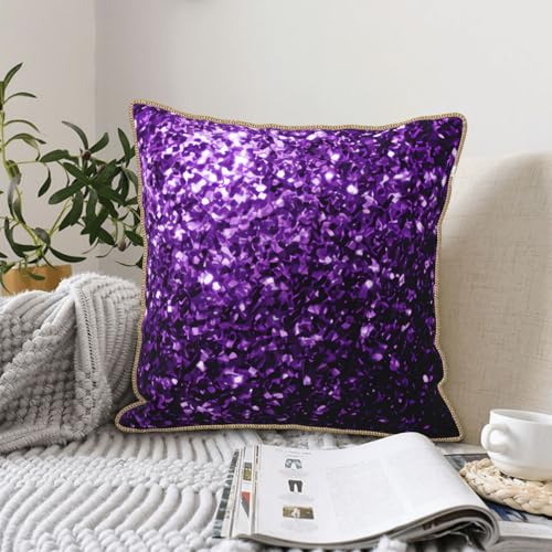 Housse de coussin velours doux confortable violet à paillettes - 7