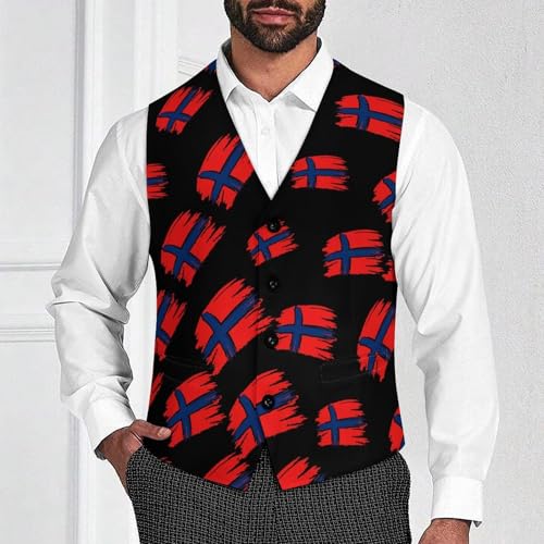Norway Flag Novelty Men's Suit Vest Funny Formal Dress Vests Business Waistcoat2