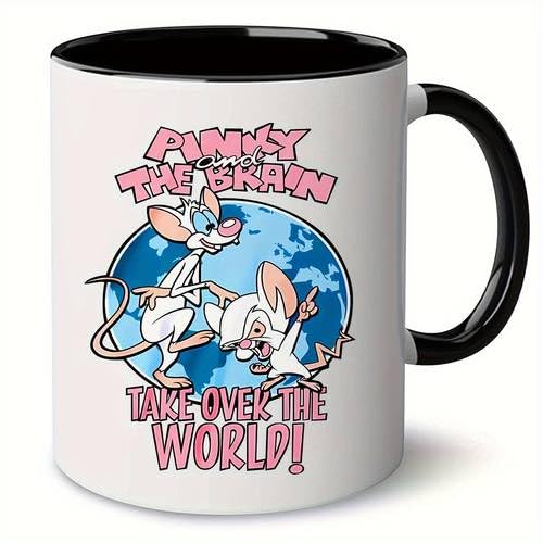 RYN® PRINTED DESIGN Official Animanics Pinky & The Brain 'Take Over the World' Ceramic Mug Insulated, Reusable Coffee Cup