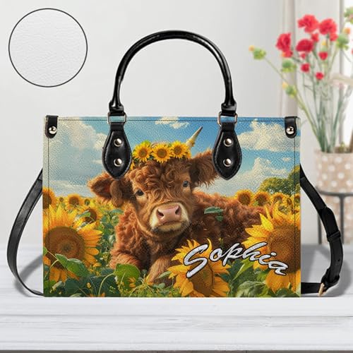 Bolso de cuero personalizado de vaca Highland para mujer miniatura 4