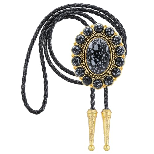 Image of GelConnie Bolo Tie for Men Women Western Cowboy Turquoise Leather Necktie | Natural Stone Bolo Tie Necklace for Women Rodeo Cowboy Leather Necktie Native American Western Cowgirl Ties Adjustable Cord