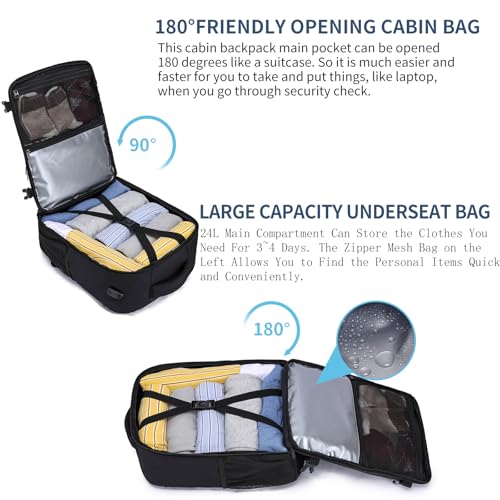 Ryanair Handgepäck 40x30x20 Rucksack 40x30x20 Eurowings Handgepäck Rucksack Flugzeug Reiserucksack Herren Handgepäck Tasche Laptop Rucksack 14 Zoll mit USB Ladeanschluss Reisetasche für Damen,Schwarz 5