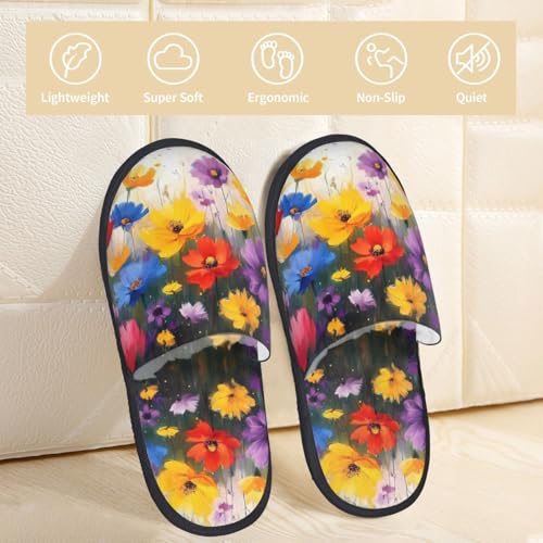 Colorful Wildflower Meadow Pattern Women's Fuzzy Slippers Comfy Non Slip for Women Mom Girlfriend Indoor Outdoor3