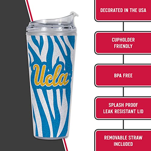 Image of Rico Industries NCAA Glitter 24oz Acrylic Glitter Tumbler with Hinged Lid, Officially Licensed Double Wall Tumbler with Straw