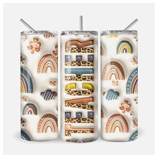 CERMELUS 3D Rainbow Teacher 20oz Skinny Tumbler, Stainless Steel Double Wall Insulated Cup With Lid And Straw Multi, Teacher Tumbler, Gift For Teacher, Teacher Appreciation Gift