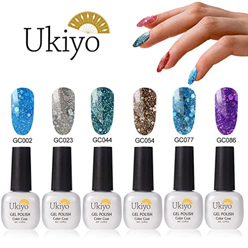 Gel Nail Polish Set Glitter Nail Polish Soak Off Gel Polish Gel Nail Kit 6PCS by Ukiyo