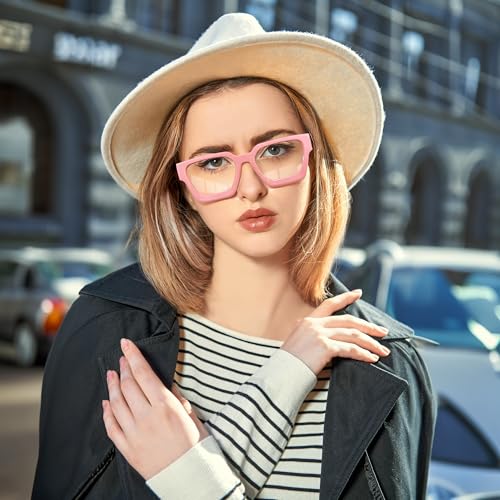 Image of FEISEDY Retro Blue Light Blocking Glasses for Women Men 90s Classic Rectangle Frame Thick Chic Computer Eyeglasses B2383R