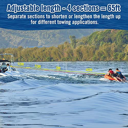 Image of Affordura Adjustable Tow Rope for Tubing, 65 FT 4-Section Boat Tow Rope Extension, Heavy Duty Ski Rope Water Sports Pontoon Towable Tube Pull Rope