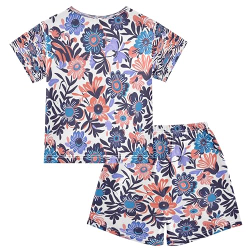 Abstract Purple Flower Kids Pjs Set Boys Girls Summer Short-Sleeve Sleepwear Pajamas 2PCS2