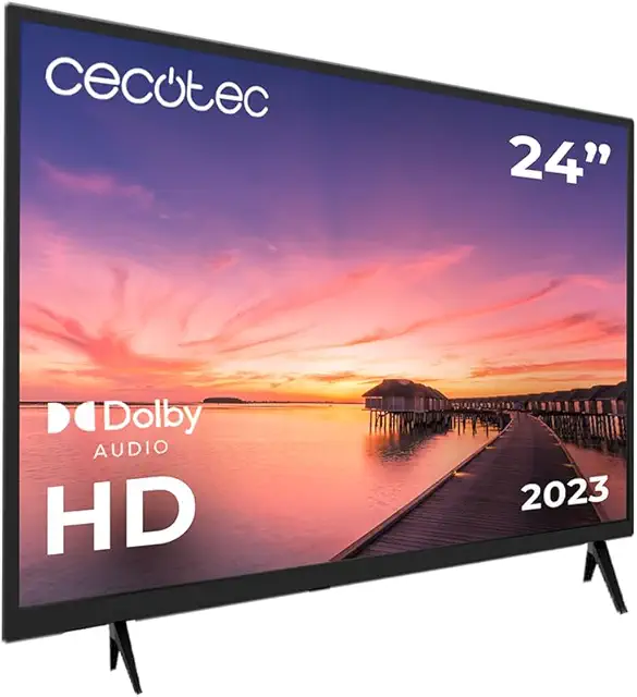 Imagen relacionada con Cecotec Televisor TV 0 Series 0024. Pantalla de 24 Pulgadas, HD, Resolución de imágenes y Videos óptima, Sistema Dolby, Memoria Flash, Conectividad HDMI/USB, Mando a Distancia, Clase E.