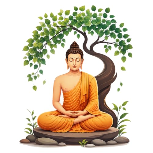 Image of Rangoli Buddha Wall Sticker Self-Adhesive 16 x 20 Inch Waterproof Wall Decor for Living Room Bedroom Office Meditation Buddha Tree Wall Decal