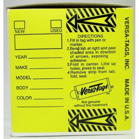 Yellow - Genuine Versa-Tag Yellow Key Tags, Self-Protecting (250 Tags per Box with "Chrome" Plated Steel Rings) Cover