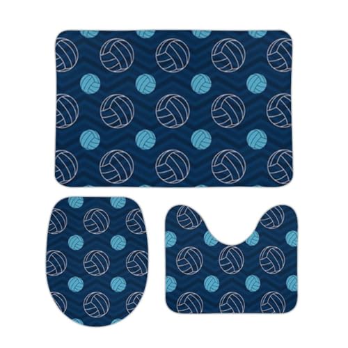 Juego de tres alfombrillas de piso de terciopelo coral con estampado floral azul para voleibol miniatura 1