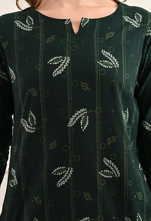 Image of Amazon Brand - Tavasya Women Cotton- Rayon Printed Kurti with Pant Co-Ord Set | Soft Comfortable Straight Fit Ethnic Kurta Set | 3 /4 Sleeves V-Neck Daily, Office & Casual Wear