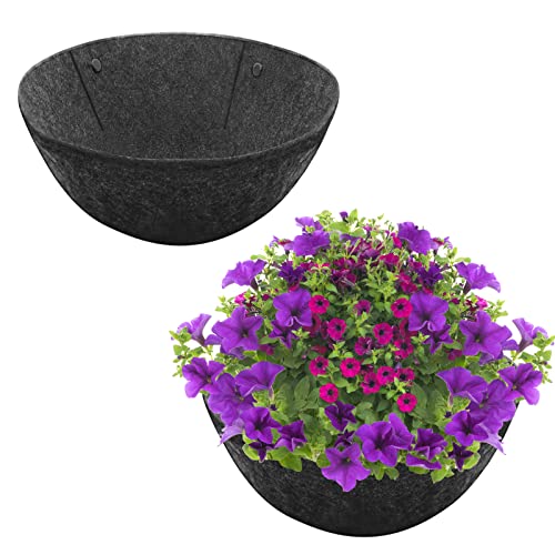 Riare 2 Pack 14 Inch Round Fabric Planter Basket Liner- Hanging Basket Liners Replacement Coco Fiber Liner Alternative for Hanging Basket Flowers (Prevent Birds from Nesting)