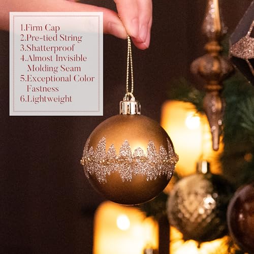 Valery Madelyn Weihnachtsbaumschmuck-Set, 40 Karat Bronze, Kupfer und Gold, bruchsicher, Weihnachtsbaumschmuck, luxuriöse hängende Kugel-Ornamente für Weihnachtsbäume, Urlaubsdekoration