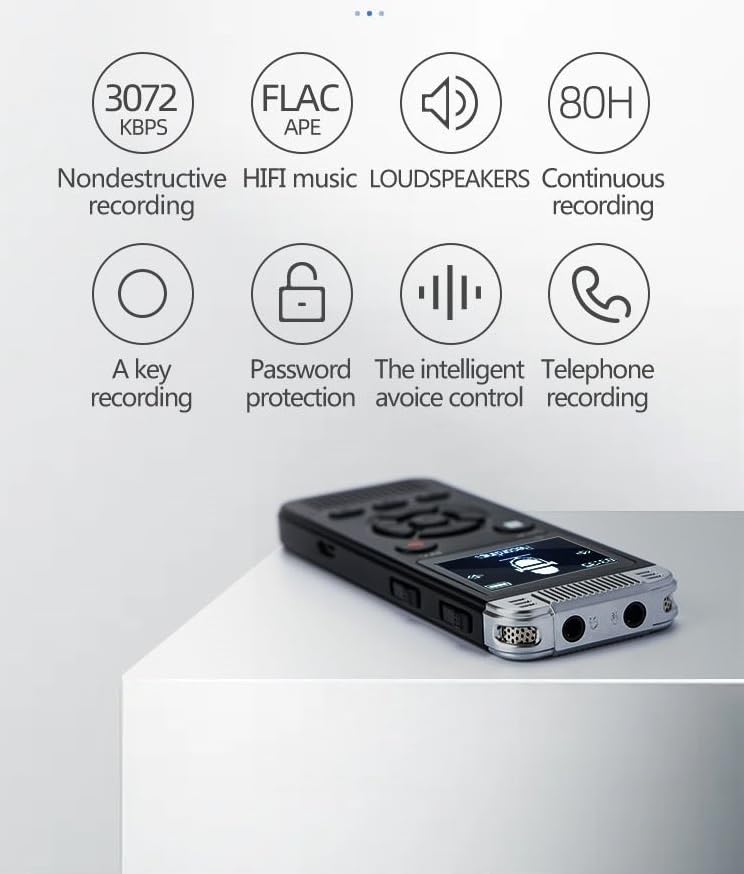 Image of Professional Noise Reduction Digital Voice Recorder, 32GB Storage, MP3 /WAV Recording, Voice Activation, 80 Hours Battery Life, LCD Screen, USB Flash Drive & Call Recording