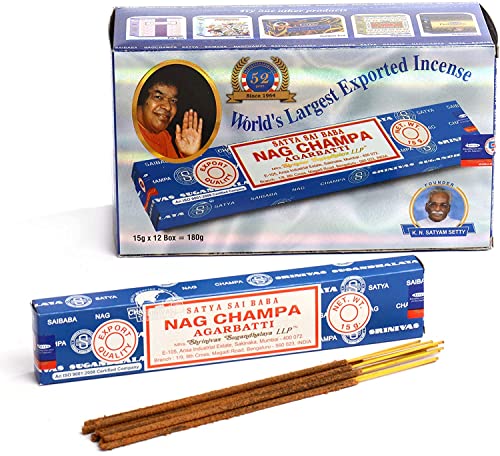 Nag Champa Satya Sai Baba Bâtonnets d'encens de qualité supérieure pour purification, relaxation, yoga, méditation - 180 g Cover