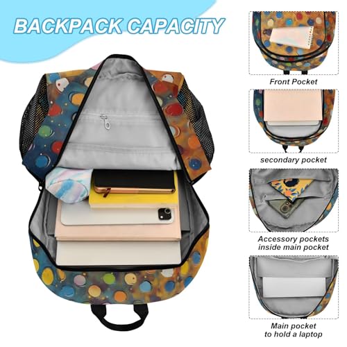 Backpack Lunch Bag Set for Travel Hiking Picnic, Colored Dots Print Backpacks with Insulated Lunch Box4