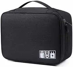 Estojo Bolsa Organizador Para Cabos Fios Canetas Acessorios Eletronicos Viagem Grande Duplo Modelo Rigido Portatil Multifuncional com Alça