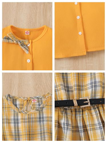 Image of PureChapter Girls' Preppy Clothes Plaid Vest Dress Cardigan Jacket Belt Cute Kids Clothes 7-14Y Green