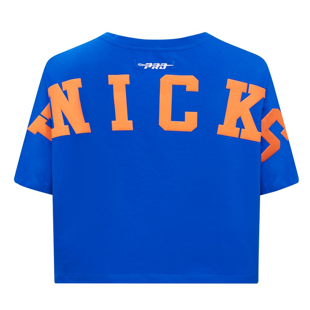 Pro Standard Womens NBA New York Knicks Wingspan Short Sleeve Boxy Tee Royal Blue XL