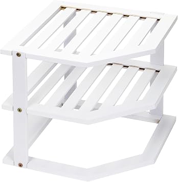 Greenfields 3 Tier Corner Shelf Cabinet Organiser - Plate Rack Countertop for Kitchen, Bathroom, Cupboard, Pantries - Shelf Insert Storage Organisation - Plate Organiser (White)